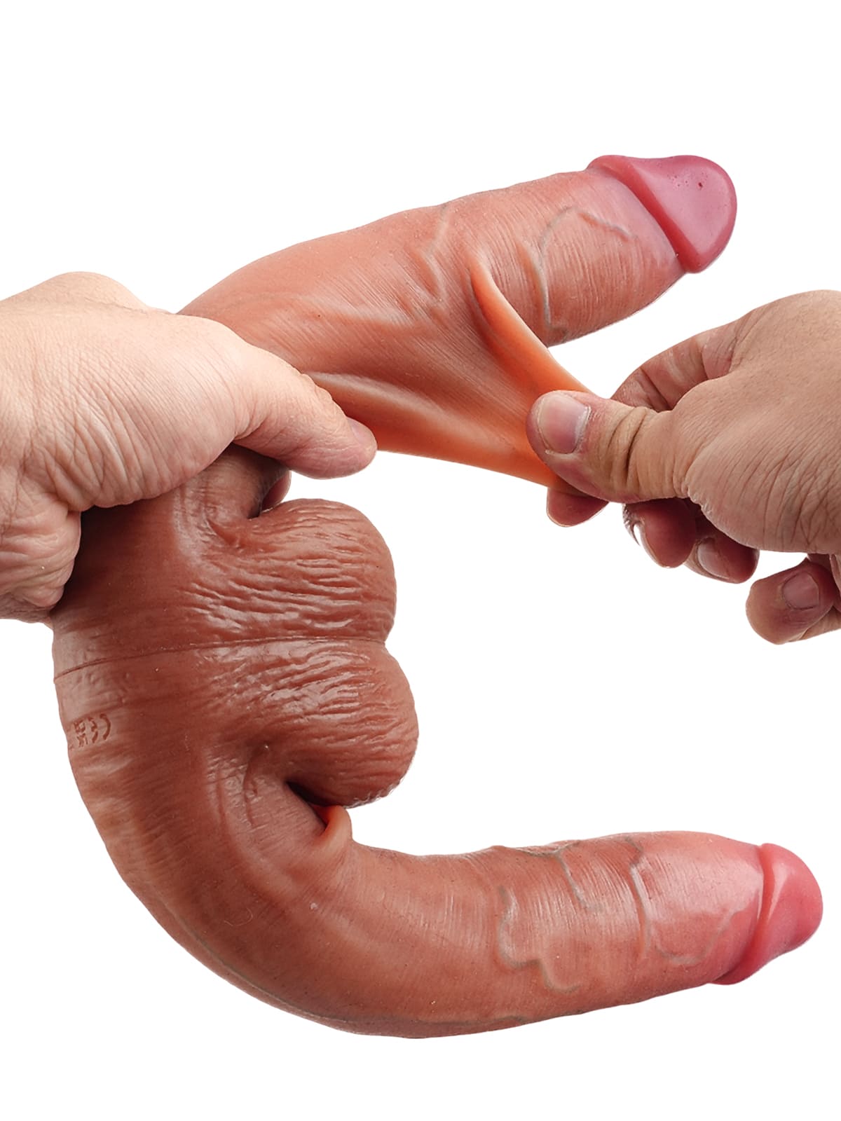 Jake 19" * 1.8" Vibrating Double Head Sliding Skin Dildos With Balls 10 Vibration - Rechargeable Remote Controller - S/M/L Size