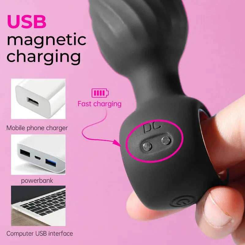 360° Rotating Anal Butt Plug Vibrator Swing Prostate Massager Sex Toy