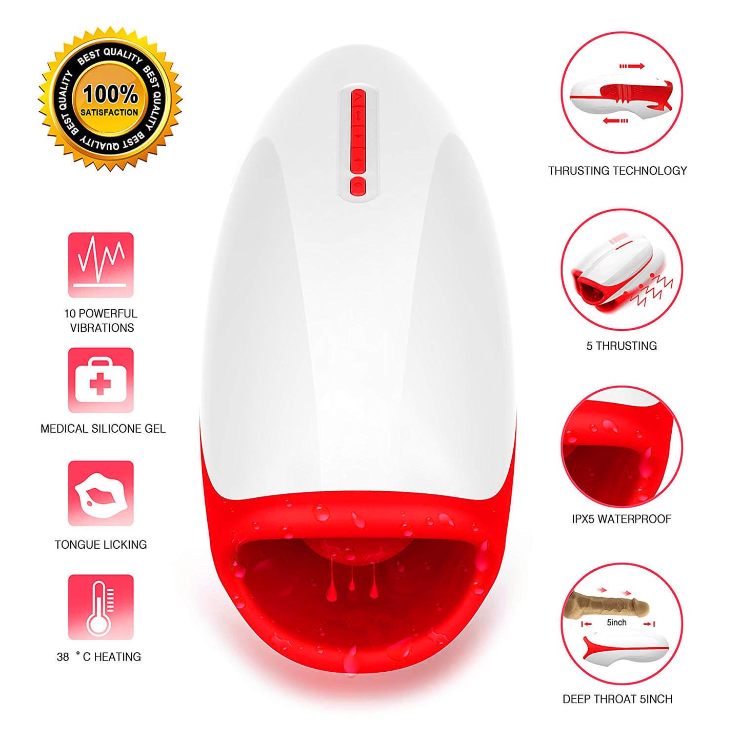 10 Powerful Vibrations Deep Throat Masturbator Smart Heating Waterproof Oral Cup