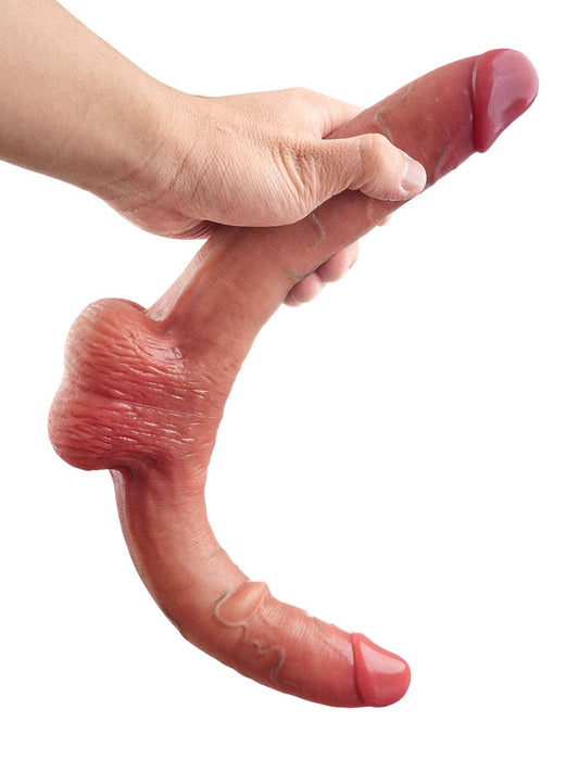 Jake 19" * 1.8" Vibrating Double Head Sliding Skin Dildos With Balls  10 Vibration - Rechargeable Remote Controller - S/M/L Size