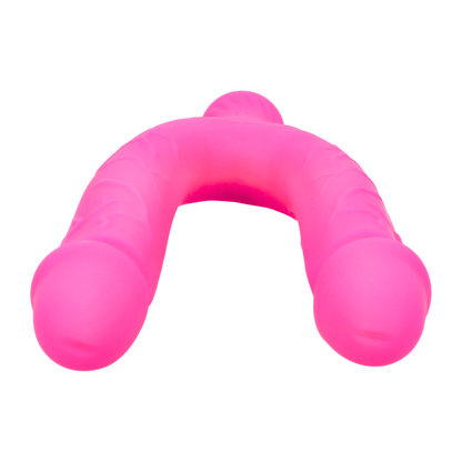 Bendy Silicone Double Dildo Vibrator with Clit Teaser - Fulfill DP Fantasies or Buzz Your Clit with the Vibrating Handle!