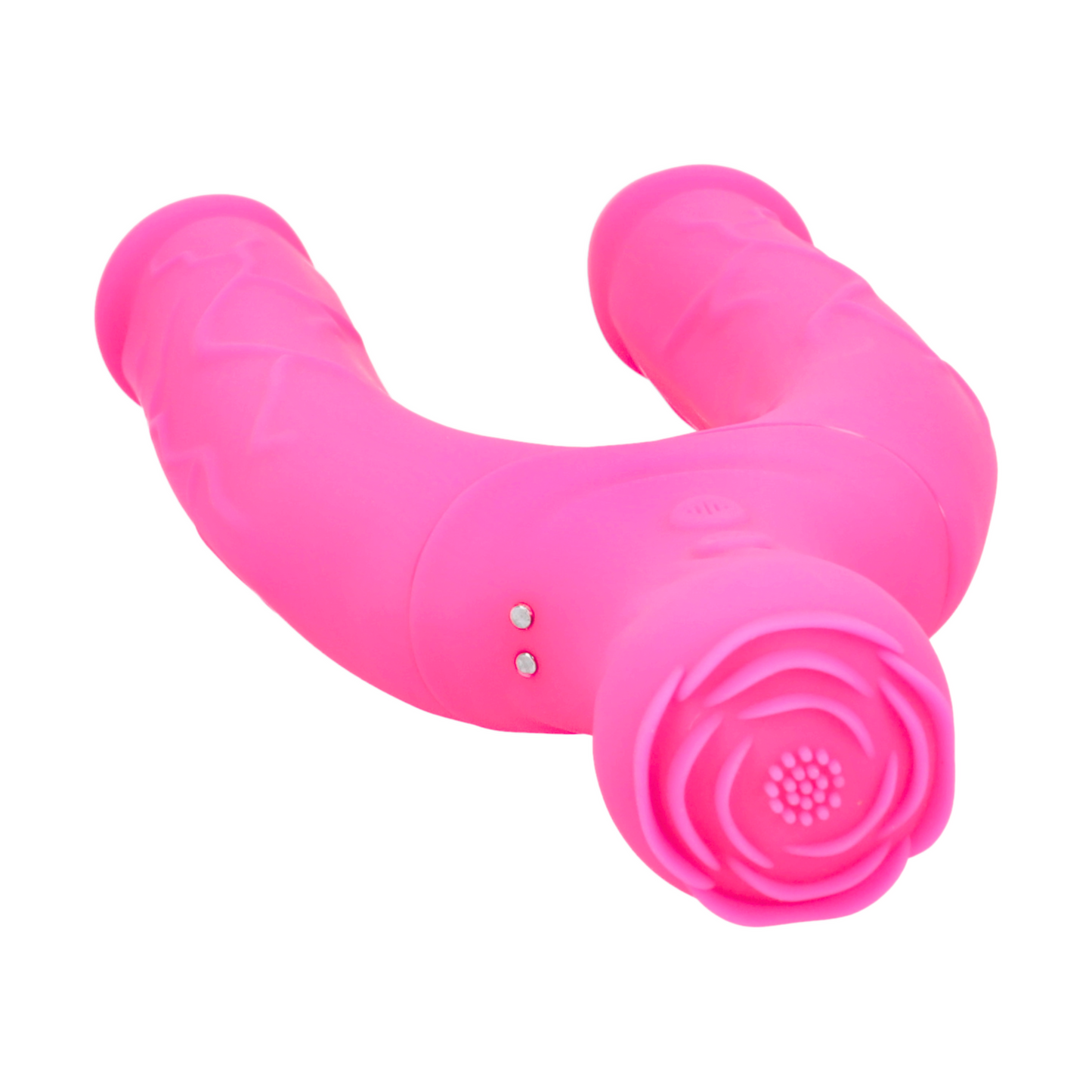 Bendy Silicone Double Dildo Vibrator with Clit Teaser - Fulfill DP Fantasies or Buzz Your Clit with the Vibrating Handle!