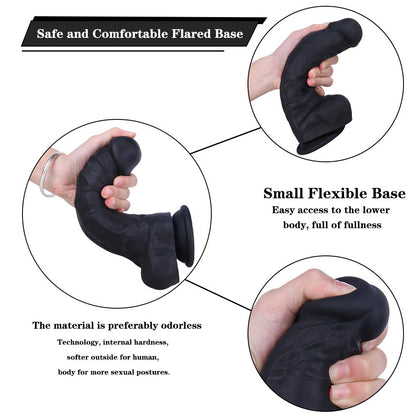 Sex toys  dubaiB132ClassicGirthyRealisticBlackLiquidSiliconeSuctionCupDildowithBalls8.6Inchtoys  men