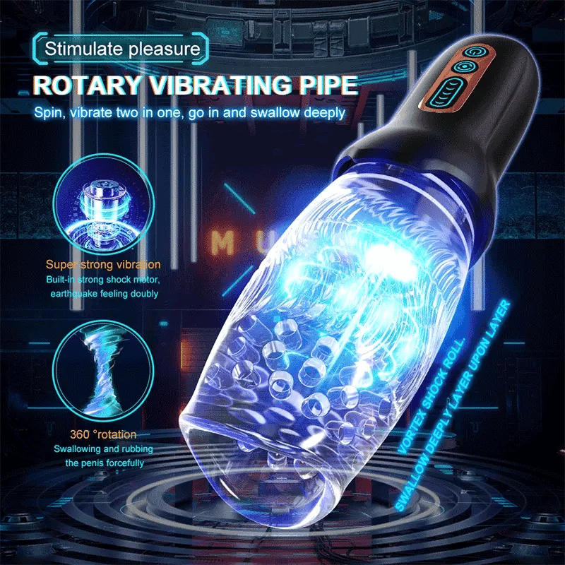 10 Vibrating 5 Rotation Handle Blowjob Automatic Masturbator