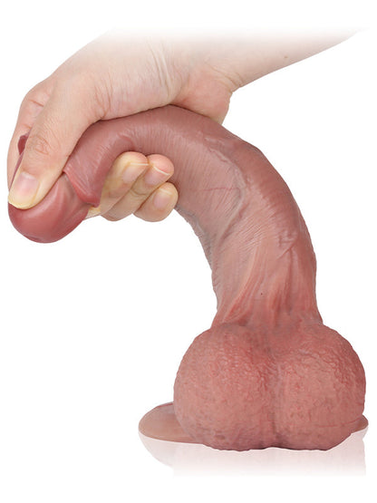 Chris 8.7" x 1.6" Dildo Foreskin With Swinging Saggy Balls Uncircumcised Dildo