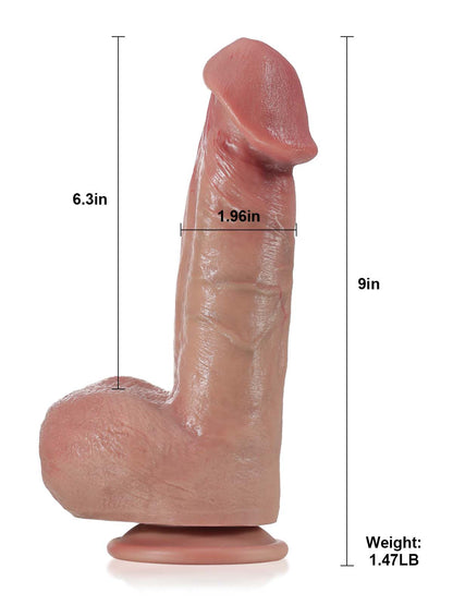 Jack 9" x 2" Flesh Thick Realistic Big Mushroom Head Glans Dildo