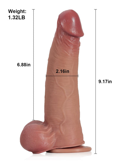Joshua  9" x 2" Black Soft Skin Thick Sliding Skin Dildo With Moving Balls