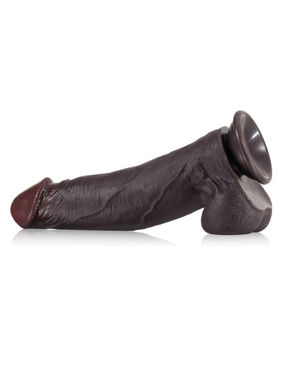 Joshua  9" x 2" Black Soft Skin Thick Sliding Skin Dildo With Moving Balls