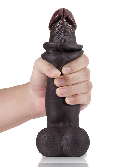 Joshua  9" x 2" Black Soft Skin Thick Sliding Skin Dildo With Moving Balls
