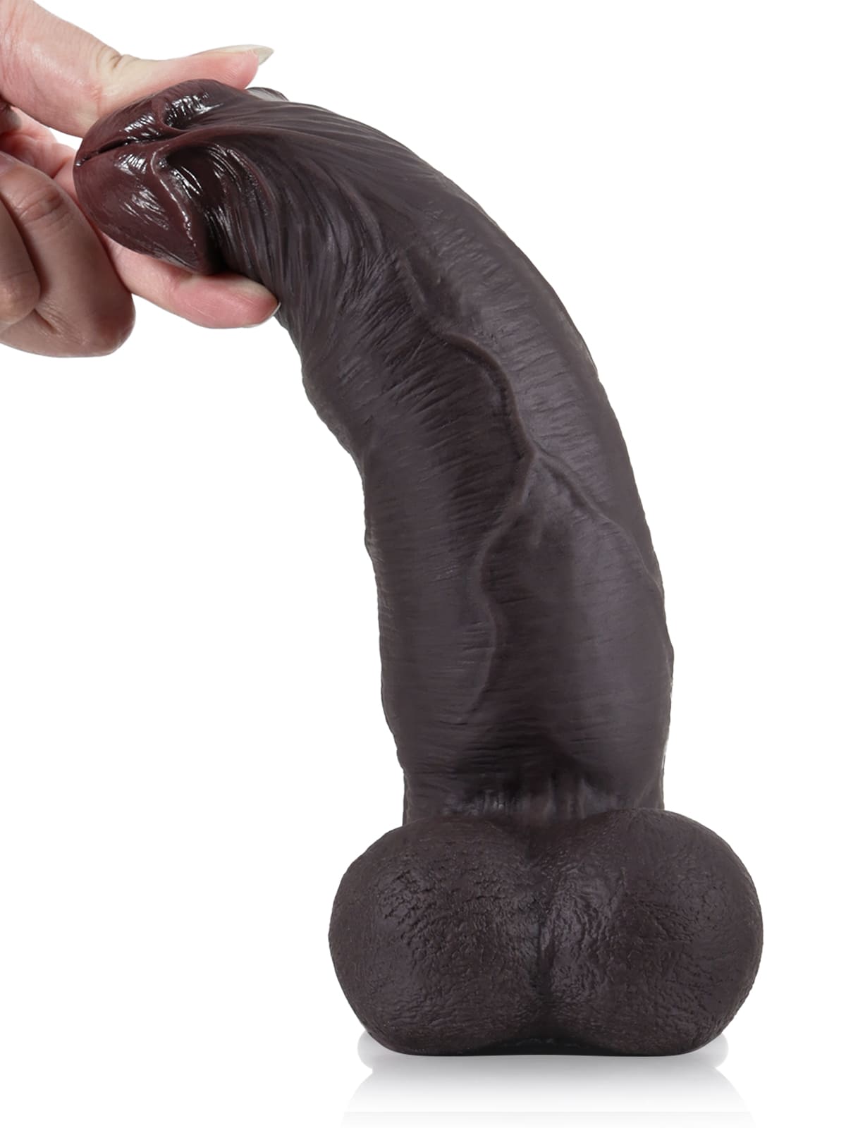 Joshua  9" x 2" Black Soft Skin Thick Sliding Skin Dildo With Moving Balls