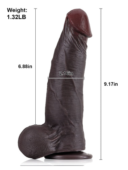 Joshua  9" x 2" Brown Soft Skin Thick Sliding Skin Dildo With Moving Balls