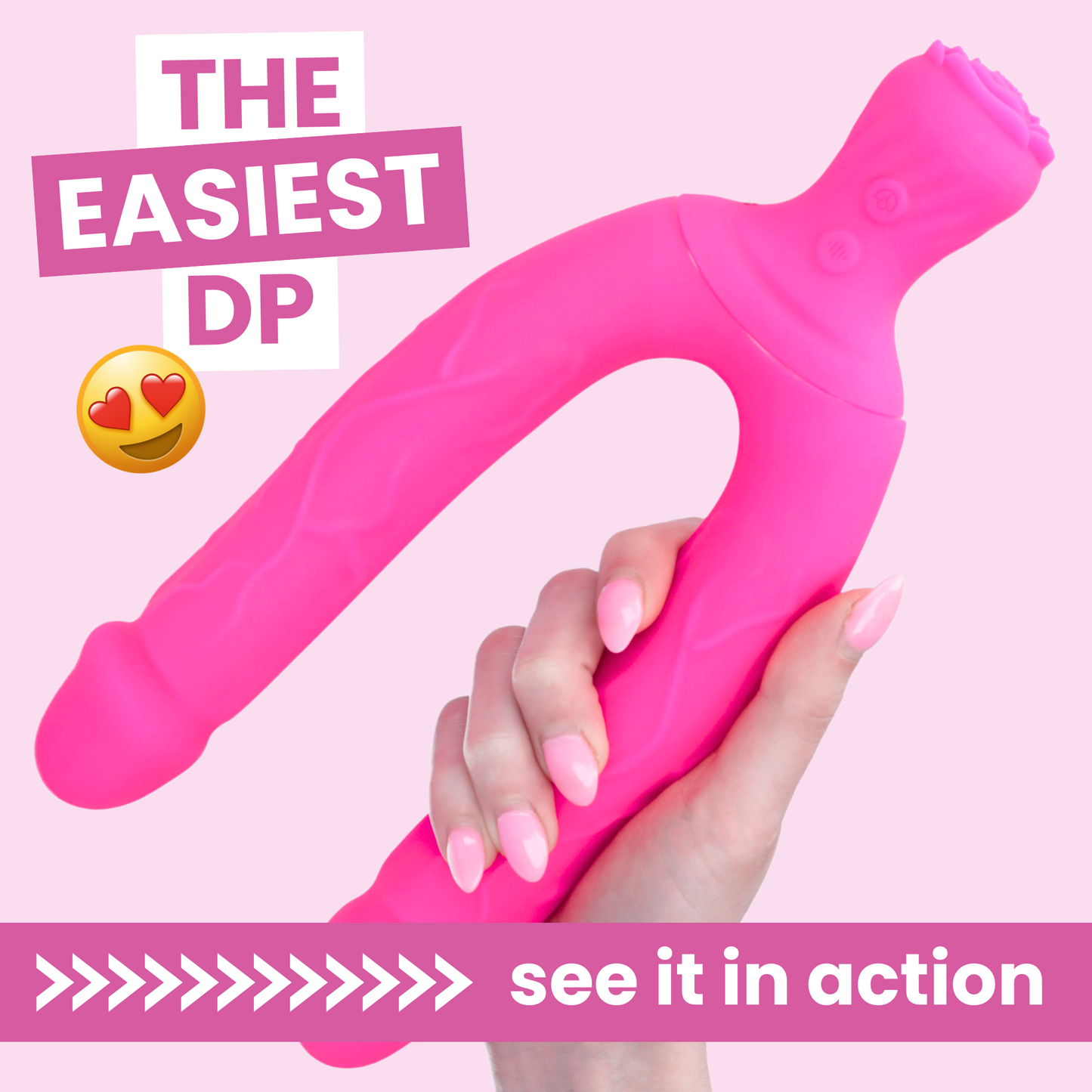 Bendy Silicone Double Dildo Vibrator with Clit Teaser - Fulfill DP Fantasies or Buzz Your Clit with the Vibrating Handle!