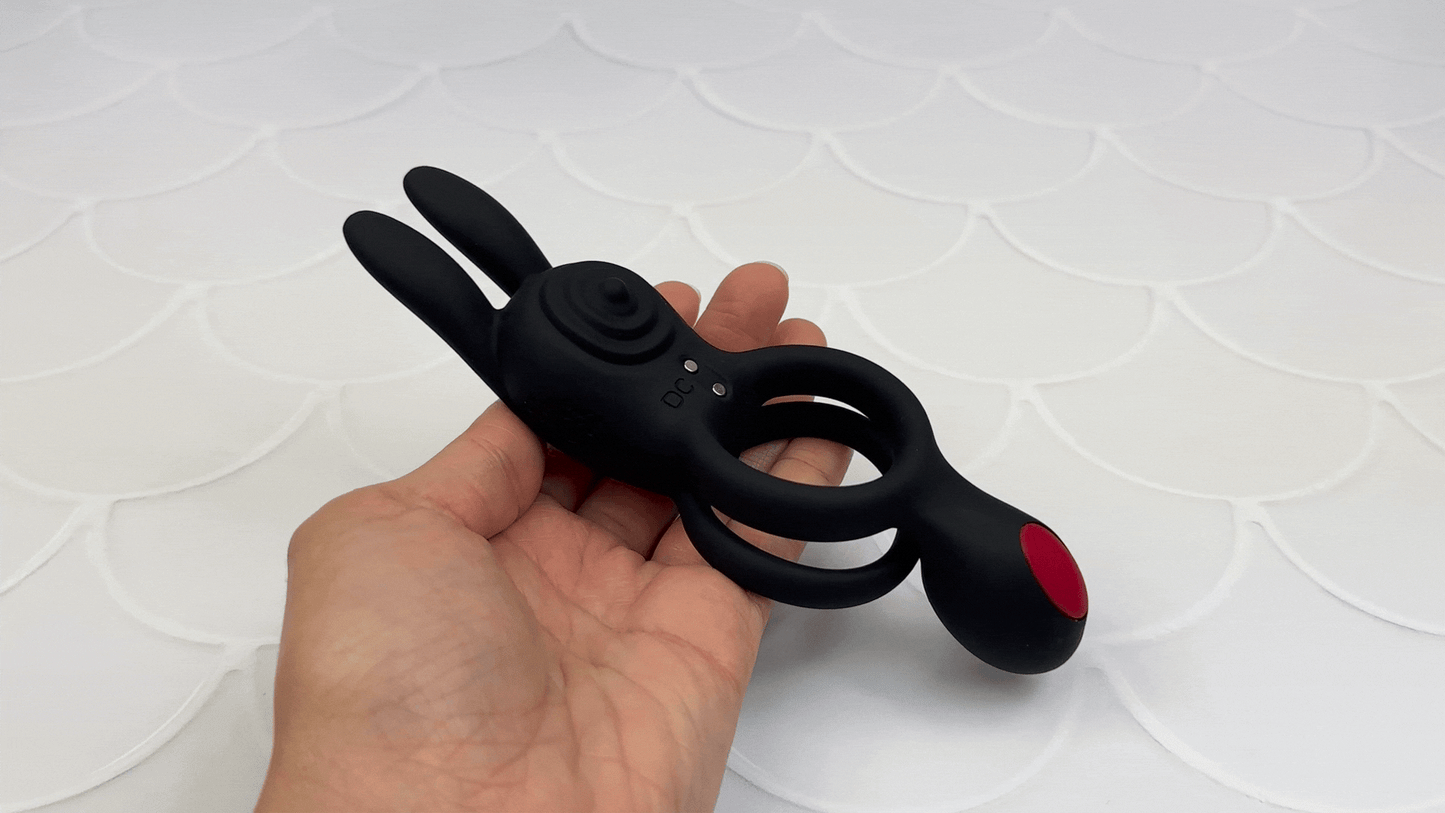 Vibrating Silicone Bunny Dual C-Ring - Penis, Clit, and Scrotum Vibes!