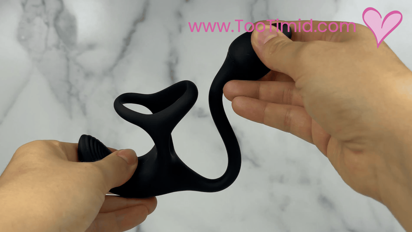 Triple Stimulating Vibrating Silicone Cock Ring with Remote - Penis, Scrotum, and Anal Vibes!