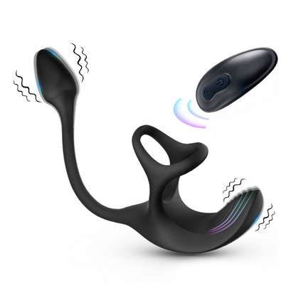Triple Stimulating Vibrating Silicone Cock Ring with Remote - Penis, Scrotum, and Anal Vibes!
