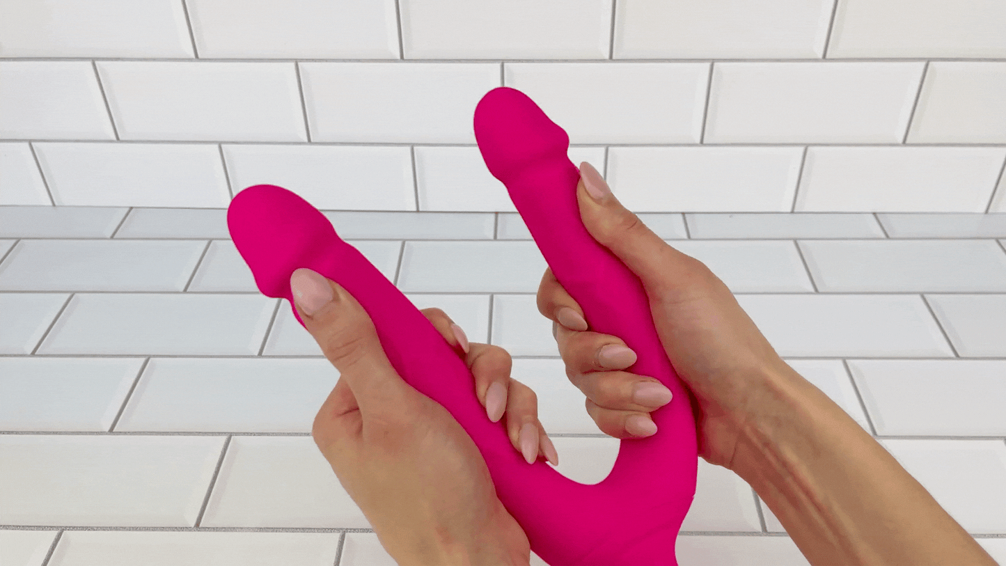 Bendy Silicone Double Dildo Vibrator with Clit Teaser - Fulfill DP Fantasies or Buzz Your Clit with the Vibrating Handle!