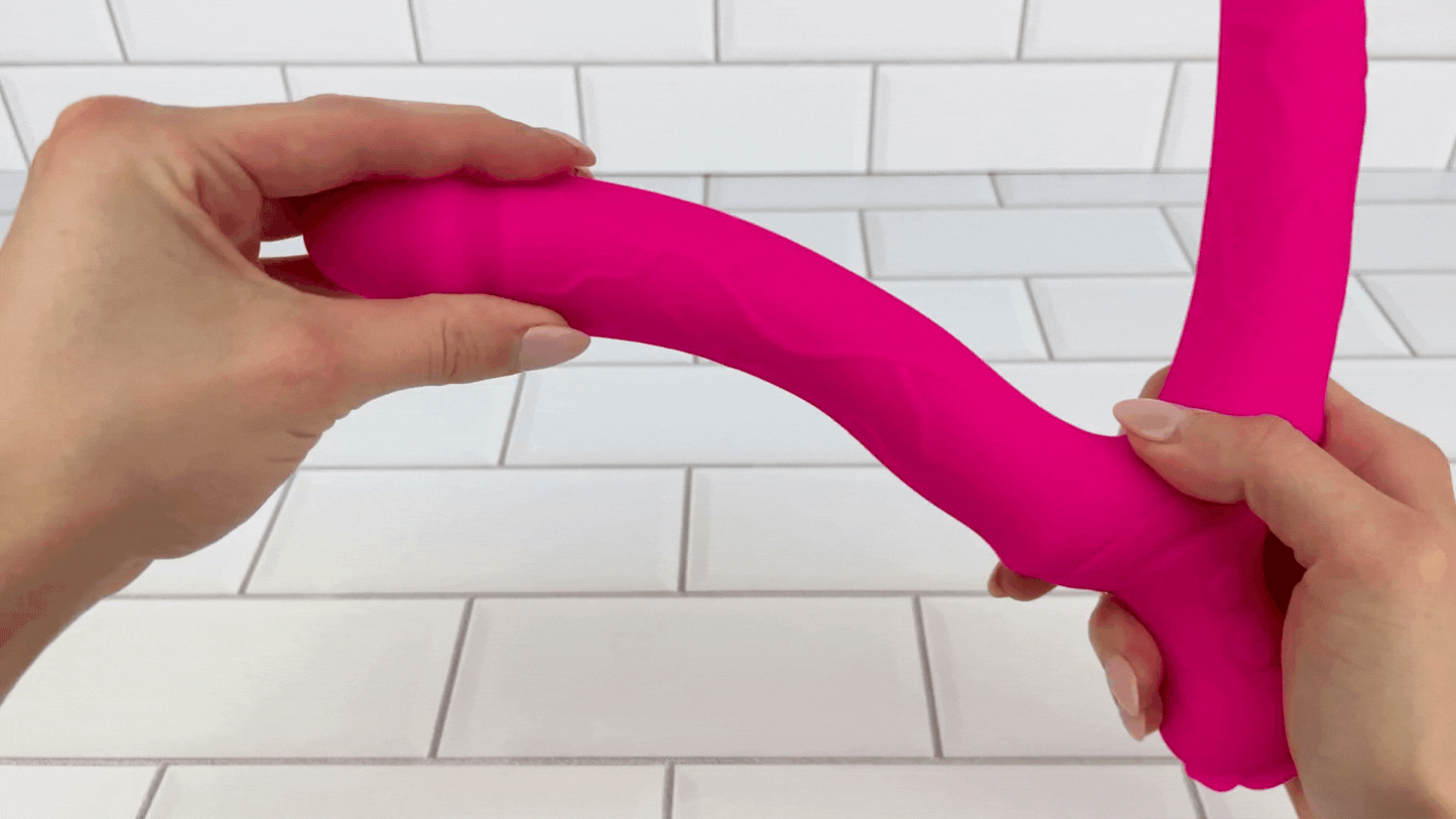 Bendy Silicone Double Dildo Vibrator with Clit Teaser - Fulfill DP Fantasies or Buzz Your Clit with the Vibrating Handle!