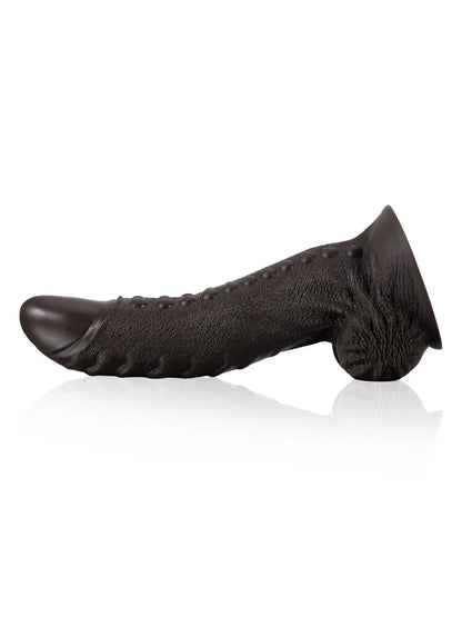 Tyrone 13" x 2.7" Large Black Dildo with Textured Shaft and Massage Beads