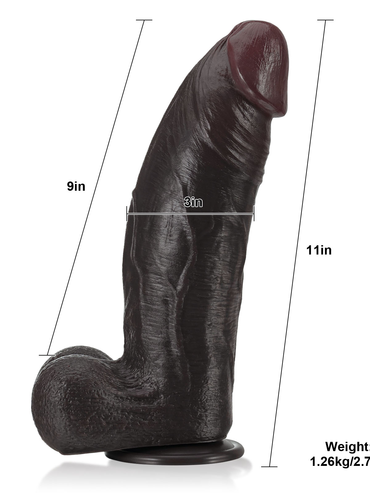 Zeus  11" x 3"  BBC Black Strong Extra Huge Thick Dual Density Dildo