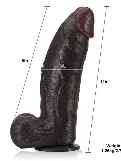Zeus  11" x 3"  BBC Black Strong Extra Huge Thick Dual Density Dildo