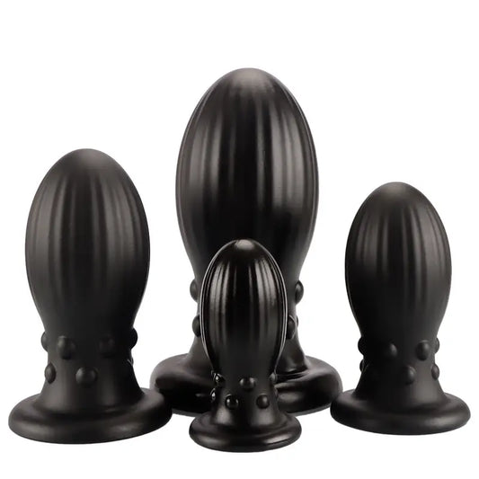 Black Anal Plug With Grains Dragon Egg Base With Suction Cup Anal Plug