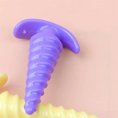 Plastic Spiral Butt Plug Anal Trainer G Spot Stimulator With Pull Handle