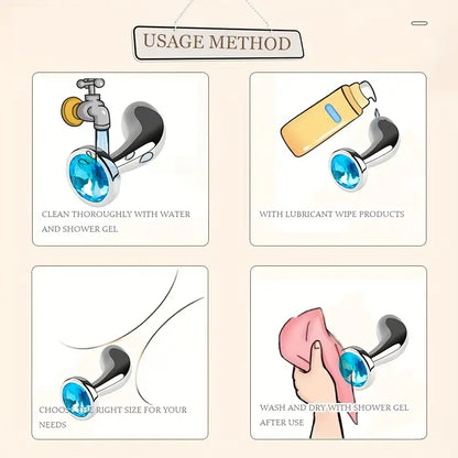 Gemstone Base Stainless Steel Anal Plug Toy With Golden-Plated Flared Base
