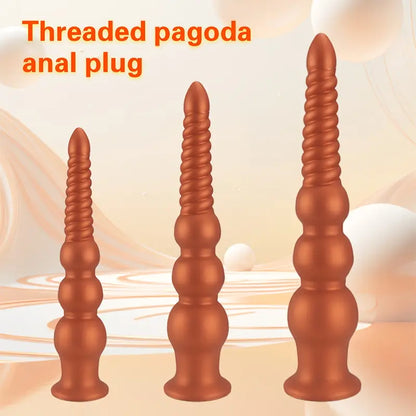 Golden Long Anal Plug With Suction Cup Anal Beads Female Sex Toy