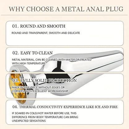 Stainless Steel Metal Anal Plug Gemstone Accent SM Couple Toy