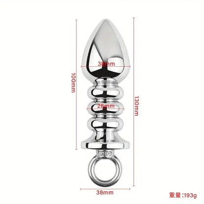 Metal Backyard Ring Threaded Anal Plug Silvery Pulling Plug