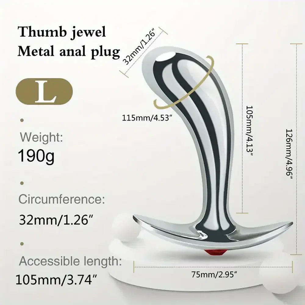 Golden Thumb Metal Male Anal Plugs With Gemstone Base Design