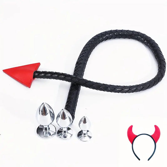 BDSM Whip Compilation Tail With Anal Plug Set Adult Sex Game Whip