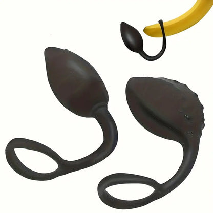 Silicone Anal Plug With Loop Sex Toy 2-in-1 Male Cock Ring Pull Tab