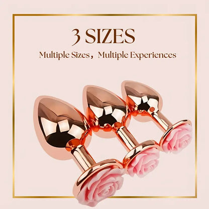 Metal Pink Heart Anal Plug Rose Base 3 Sizes Suitable For Beginners