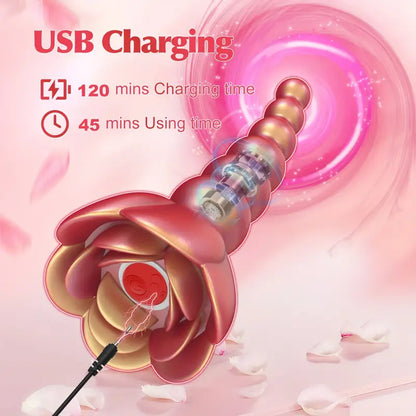 Rose Sex Toy Anal Beads Vibrating Butt Plug Anal Vibrator Prostate Massager