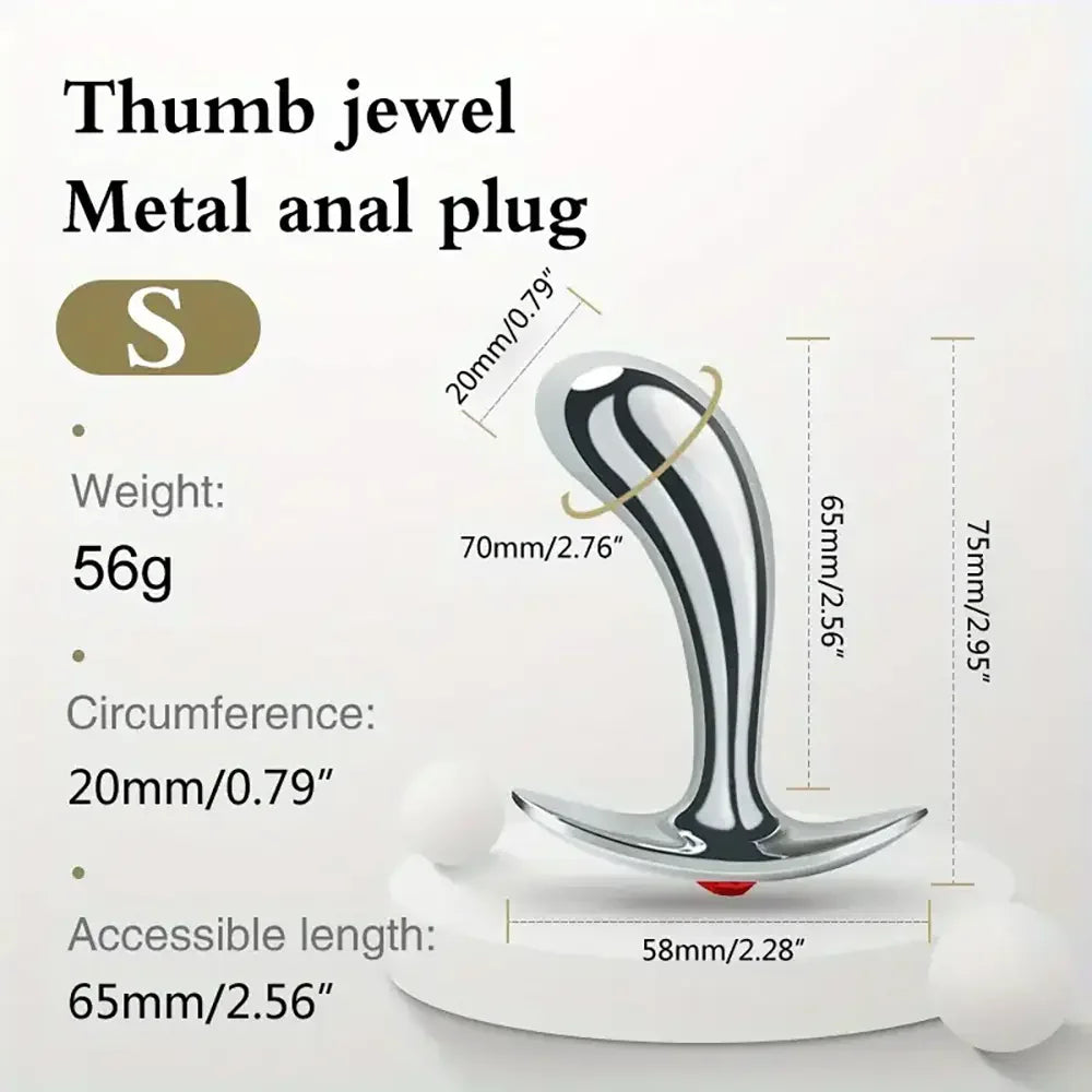 Golden Thumb Metal Male Anal Plugs With Gemstone Base Design
