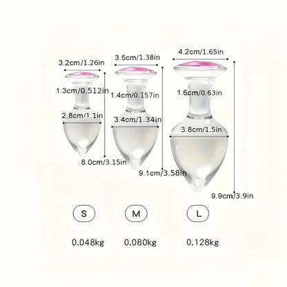 3 Sizes Transparent Glass Pink Head Anal Plug Set Solid Color Hand Wash