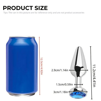 Unisex Metal Butt Plug Anal Sex Toy Blue Gem Bases For Beginners