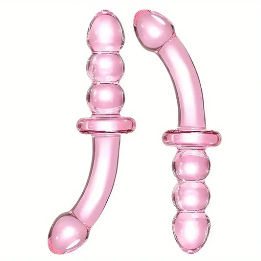 Pink Glass Dildo Anal Plug Self-Wrist Handheld Massage Anal Beads