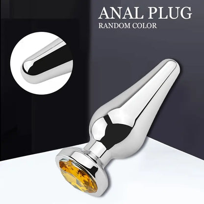 Stainless Steel Metal Anal Plug Gemstone Accent SM Couple Toy