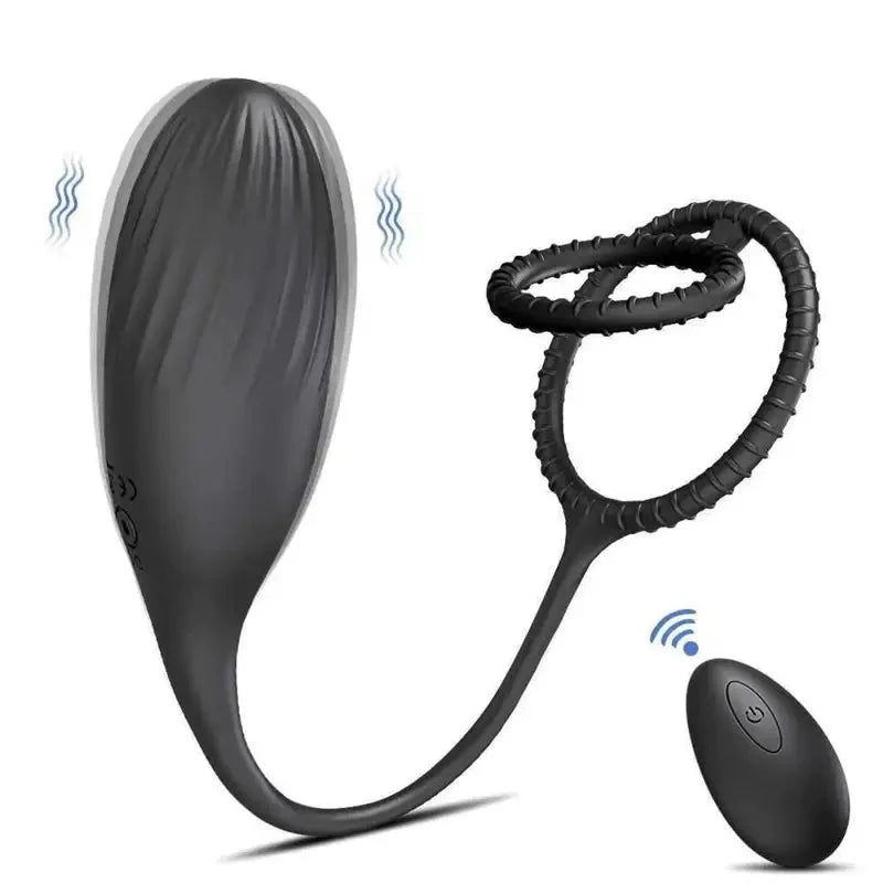 Silicone Vibrating Cock Ring with Anal Vibrator 10 Modes Butt Plug