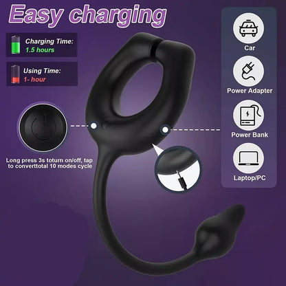 Vibrating Cock Ring With Anal Butt Plug Prostate Massage Enhanced Pleasure