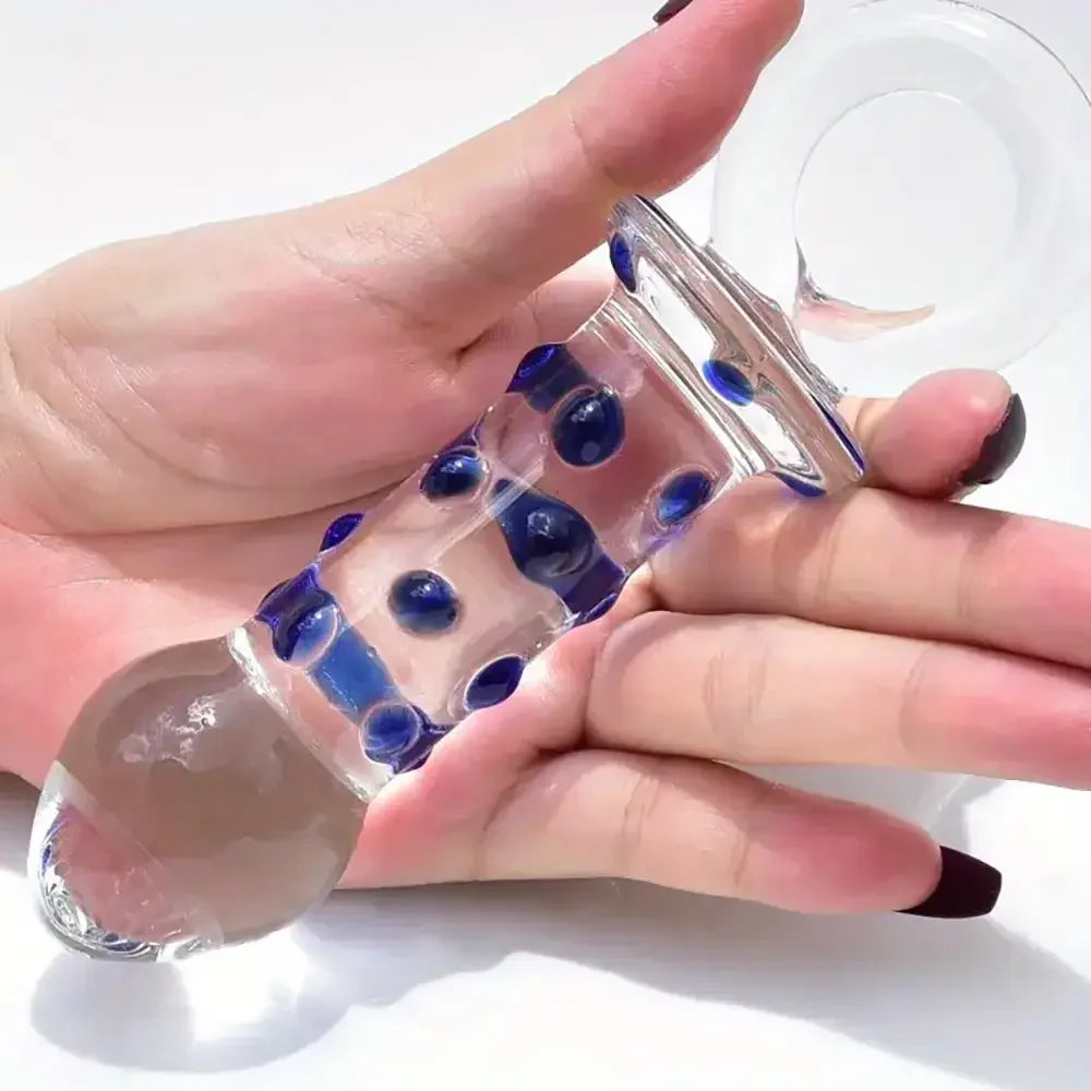 Glass Butt Plug Prostate Massager Bumps Pull Loop Fetish Anal Dilator