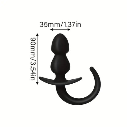Soft Flexible Silicone Tail Anal Plug With Beads Blue Luminous Effect