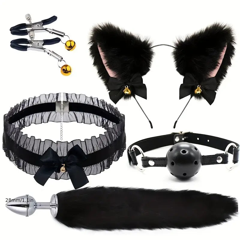 Five-piece Sex Toys Set Anal Plug Male Female Sex Toys Sm Metal Fox Tail