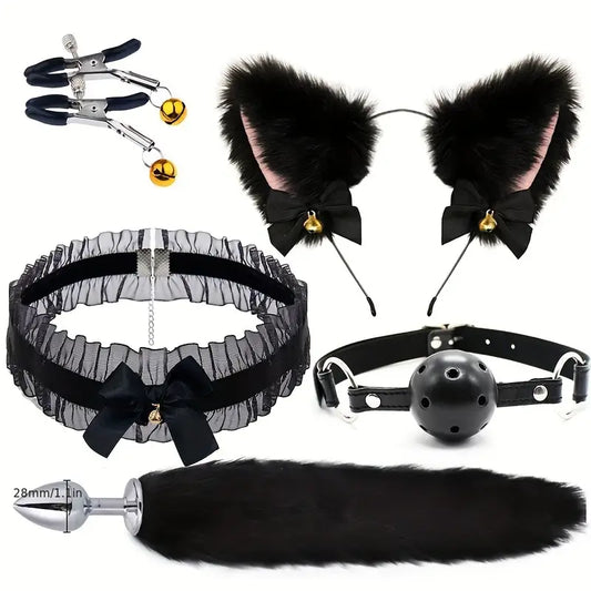 Five-piece Sex Toys Set Anal Plug Male Female Sex Toys Sm Metal Fox Tail