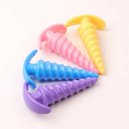 Plastic Spiral Butt Plug Anal Trainer G Spot Stimulator With Pull Handle