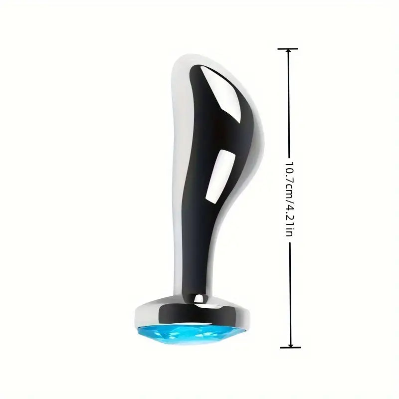 Gemstone Base Stainless Steel Anal Plug Toy With Golden-Plated Flared Base