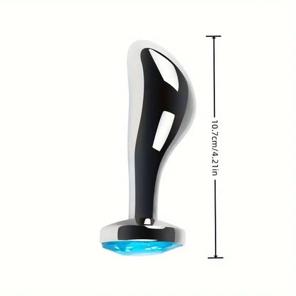 Gemstone Base Stainless Steel Anal Plug Toy With Golden-Plated Flared Base