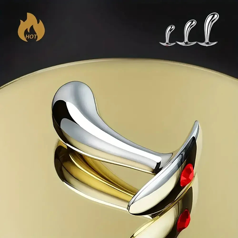 Golden Thumb Metal Male Anal Plugs With Gemstone Base Design